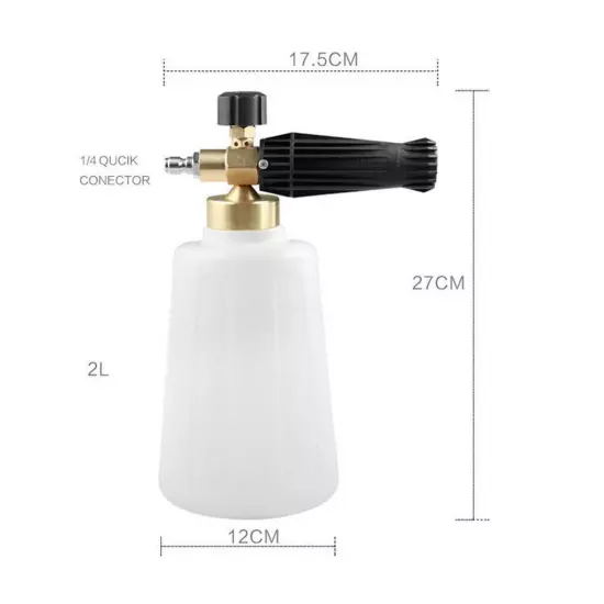 Car Wash Pressure Washer Adjustable Foam Gun 2L Bottle, Snow Foam Lance With 1/4