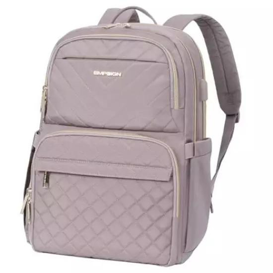  Laptop Backpack Purse for Women and Men with USB Charging 15.6 Inch Grey Pink