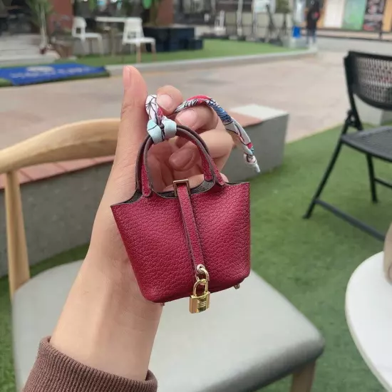 Mini Women Girl Leather Handbag Keychain Coin Purse Car Bag Charm for AirPods