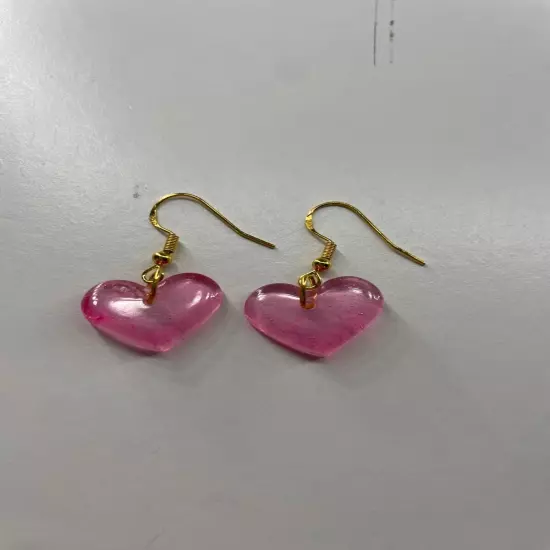 pink heart dangle earrings