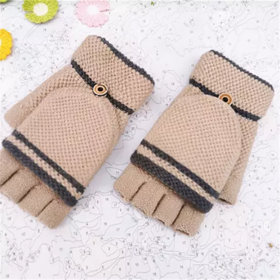 Winter Knitted Flip Gloves For Men And Women Adult Fingerless Reverse Cover Warm