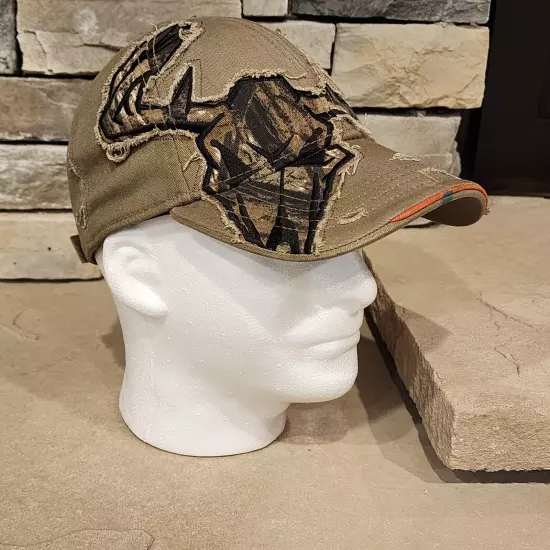 Buck Wear Skull Camo Distressed Adjustable Hat Cap Deer Hunt Fish Dad Men Brown