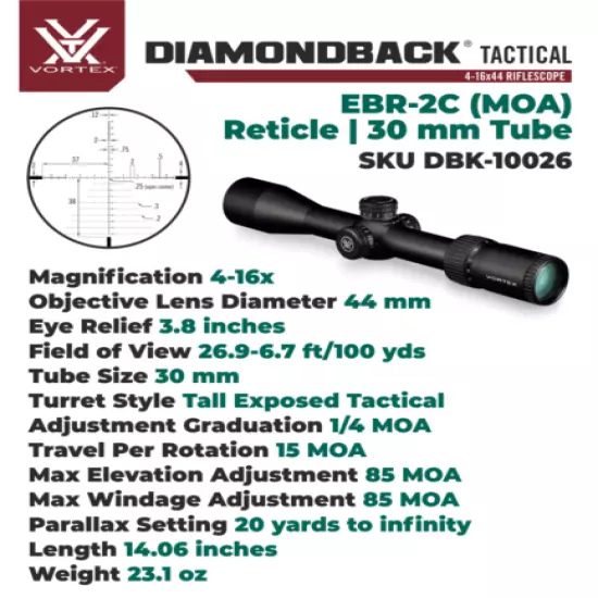 Vortex Optics Diamondback 4-16x44 FFP Riflescope EBR-2C MOA w\ Wearable4U Bundle