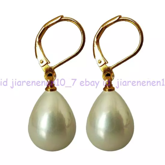 Pretty 12x16mm Real South Sea Shell Pearl Teardrop Leverback Dangle Earrings AAA