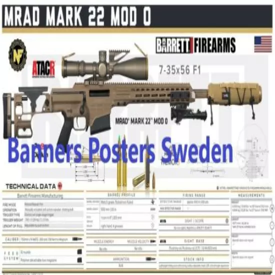 BARRETT MRAD MARK 22 Banner 3x5ft Poster Rifle Optics Sniper Tactical M613 Gun