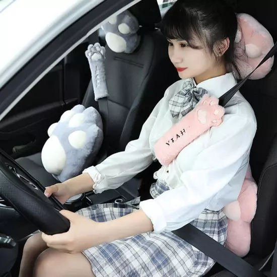 Cute Universal Plush Neck Pillow Comfort Car Headrests Cat Claw Women Cushion~Ð