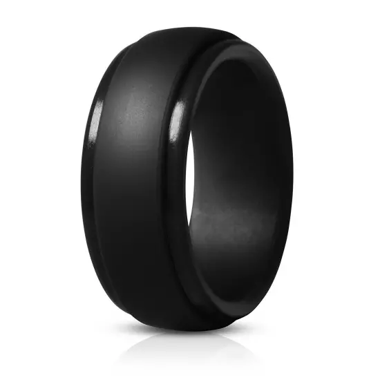 Men's Black Polish 9mm Silicone Wedding Ring Band Rubber Promise Engagement