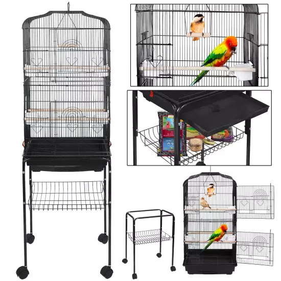 59'' Bird Cage Large Wrought Iron Cage for Cockatiel Sun Conure Parakeet with Ro