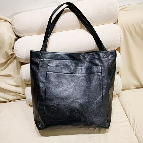 Soft Leather Tote Shoulder Bag, Waxed Leather Large Capacity Vintage Handbag Bag