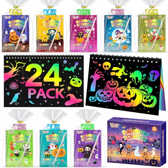 Halloween Party Favors for Kids Bulk: 24 Pack Rainbow Scratch Art Notebook... 