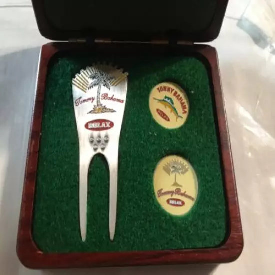 GOLF DIVOT Tommy Bahama PALM TREE Relax Ballmarker Cherry Mahogany Box set 