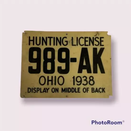 Ohio Vintage hunting license Collectors Item Back Tag Display 1938