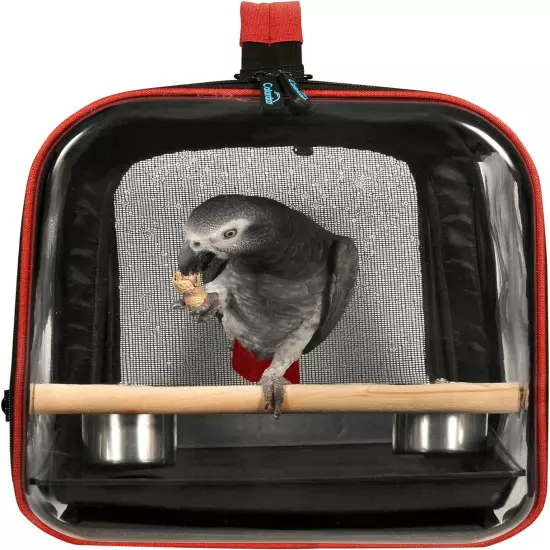 Travelers Lightweight Bird Carrier with Parrot Feeder Cups and Standing Perch 