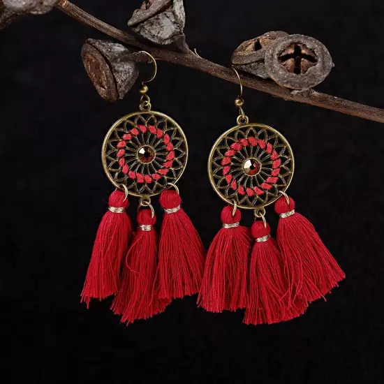 Fashion Women Bohemian Earrings Long Tassel Fringe Drop Dangle Ear Stud Jewelry