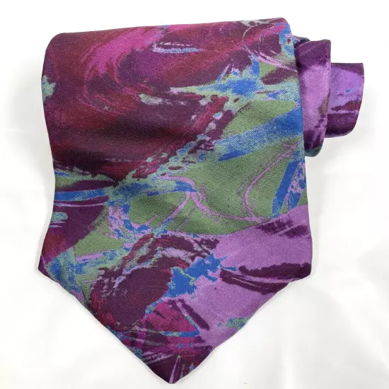 Claiborne Purple Watercolor Abstract Art Floral Colorful Silk Tie 4" x 57"