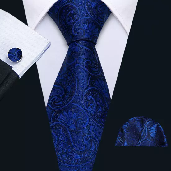 USA Mens Tie Striped Paisley Solid Paisley Necktie Hanky Cufflink Set Wedding