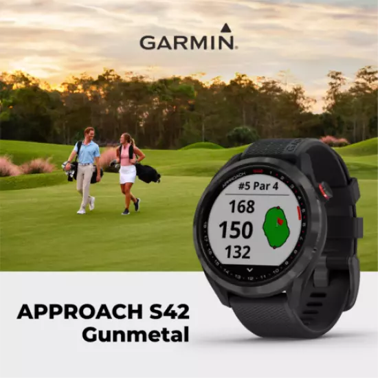 Garmin Approach S42 Premium GPS Gunmetal with Black Silicone Band Golf Watch