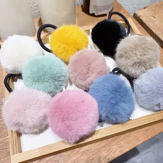 2/1PCS 6/5cm Fluffy Pompom Elastic Hair Ties Bobbles Fur Ball Ponytail Band