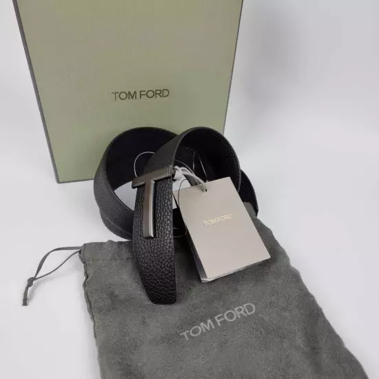 Authentic Tom Ford T Icon 40mm Black Grain Leather Belt New