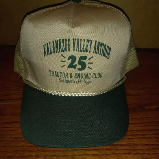 Kalamazoo Valley Antique 25 Tractor Club Cap Hat Trucker Tan Green Adjustable