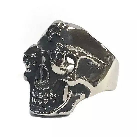 Stainless Steel Men’s Biker Style Ring Size 8 Multiple Skulls 16+ Grams