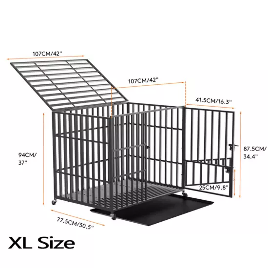 2 Tier Stackable Dog Cage Crate Thick Wire Bar Dog Kennel Portable Feeding Door 