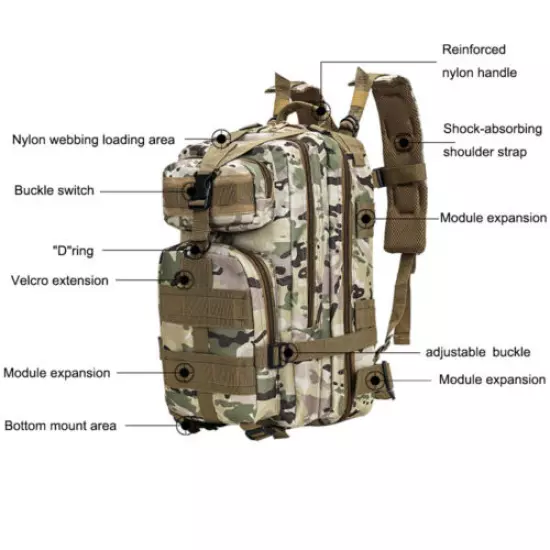 Tactical Shoulder Molle Backpack Army Molle Bug Out Bag Outdoors Hiking Camping