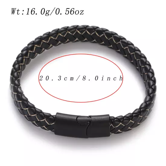 Genuine Leather Braided Bracelet Magnetic Buckle Band Men Stainless Steel Bangle