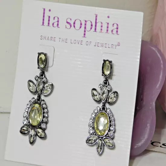 Glamorous Lia Sophia "BLACK SWAN" Dangle Earrings, Cut Crystals, NWT