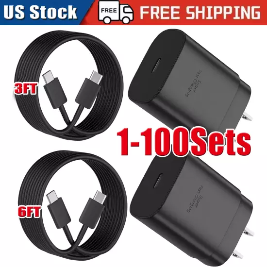 25w Type USB-C Fast Wall Charger+6FT Cable For Samsung Galaxy S20 S21 5G lot US