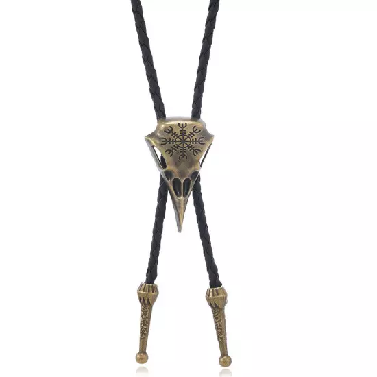 2PCS Men BOLO Tie Vintage Viking Crow Wedding Pendant Necklace Alloy Western