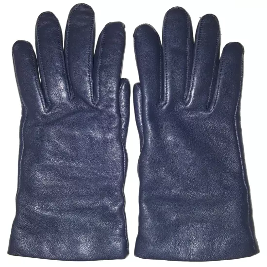 Lands End cashmere-lined navy blue leather gloves womens size S