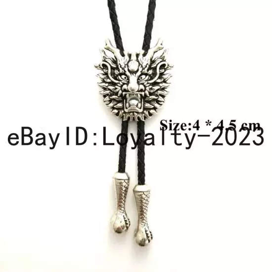 Mens BOLO Tie Vintage China Dragon Wedding Necklace Alloy PU Rope Western Cowboy