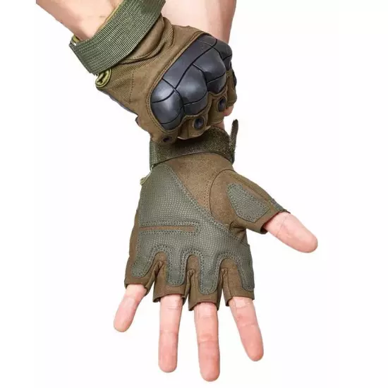 Outdoor Fingerless Gloves Hard Knuckle Paintball Hunting Combat Riding Hiking