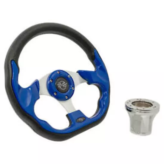 Star EV Golf Cart Blue Racer 12.5 Steering Wheel & Chrome Adapter