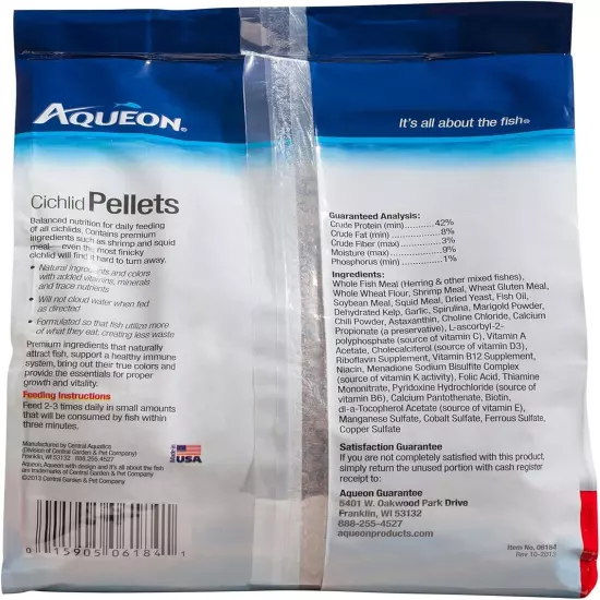 Aqueon Cichlid Slow Sinking Fish Food Pellets, Medium Size, 25 Ounce