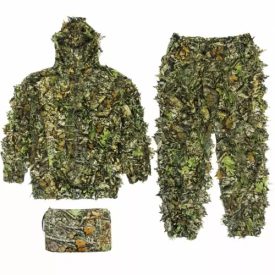 Ghillie Suit 3D Camouflage Hooded Jungle Hunting Shooting Training Leaves Cloths