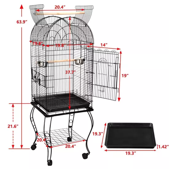 Multiple Sizes Rolling Bird Cage for Small Parrot Cockatiel Parakeet Cage Play