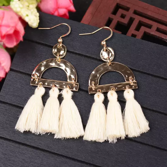 Fashion Women Bohemian Earrings Long Tassel Fringe Drop Dangle Ear Stud Jewelry