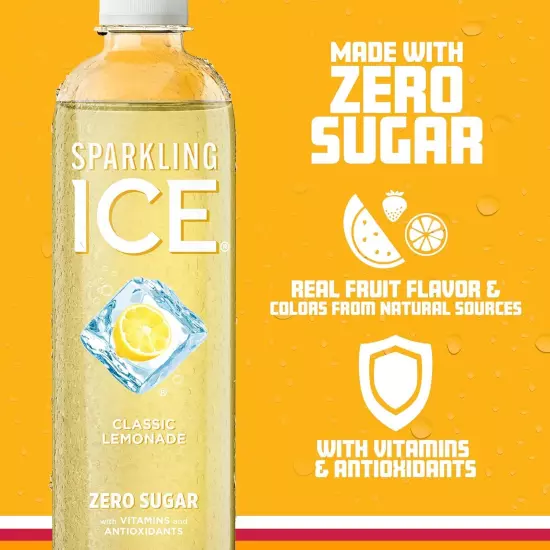 , Classic Lemonade Sparkling Water, Zero Sugar Flavored Water, with Vitamins and