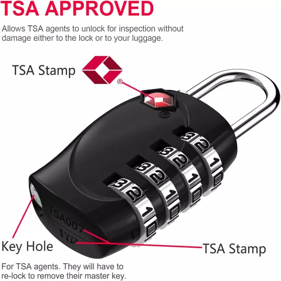 Luggage Locks TSA Approved, 4 Digit Small Combination Padlocks for , Zipper Lock