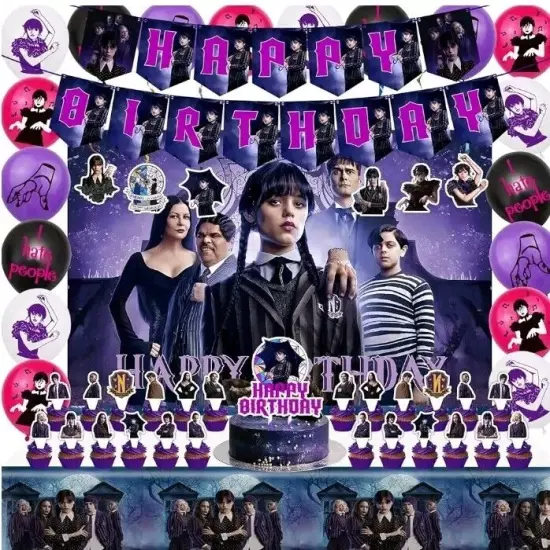 Wednesday Addams Birthday Party Supplies Plates Balloons Tablecloth Backdrop Ban