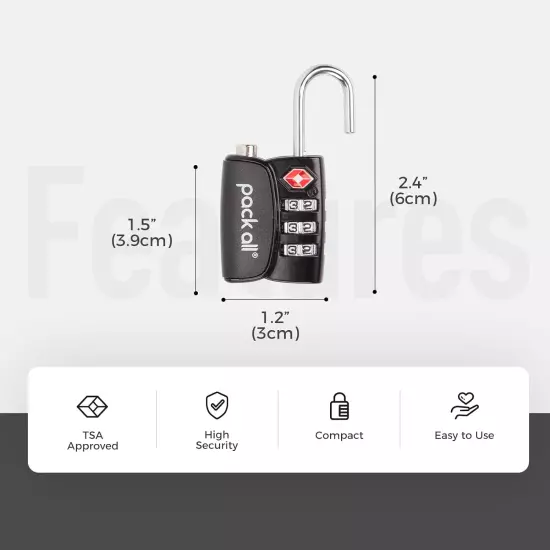 TSA Approved Luggage Lock, Inspection Indicator, Alloy Body, 3 Digit Combination