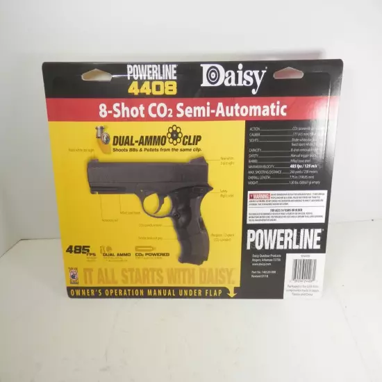 DAISY POWERLINE 4408 CO2 AIR PISTOL KIT .177 PELLET OF BBS NEW 485 FPS SEMI-AUTO