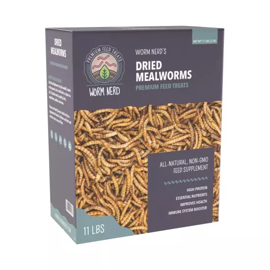 Worm Nerd WN61 11LB Dried Mealworms Non-GMO High Protein and Fiber Treat for ...