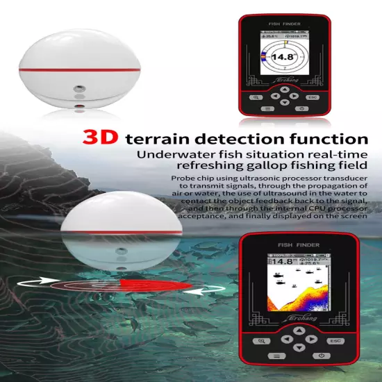 3D Intelligent High Power Sonar Fish Finder - Wireless Fish Finder Detector Ball