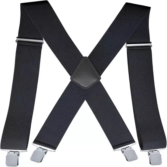 2inch Men's Heavy Duty Suspenders with Strong Clips Adjustable X-back for Work J