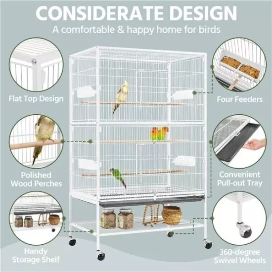 Large Parrot Cage Rolling Metal Bird Cage for Lovebird Cockatoo Conure