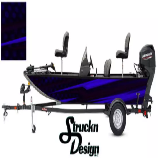 Blue Pontoon Wrap Modern Lines Fishing Abstract Graphic US Bass Boat Decal Vinyl