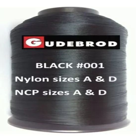 Gudebrod Black #001 Rod Winding Thread 4 oz Spool Choice of Sz A, D, Nylon & NCP